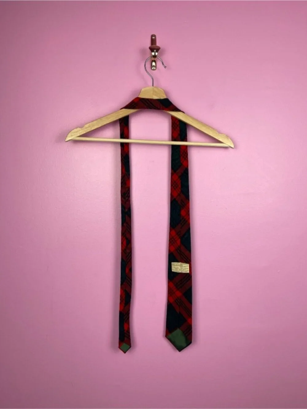 Madawaska Weavers Vintage Hand Woven Wool Tie Tartan Plaid Red Green Canada